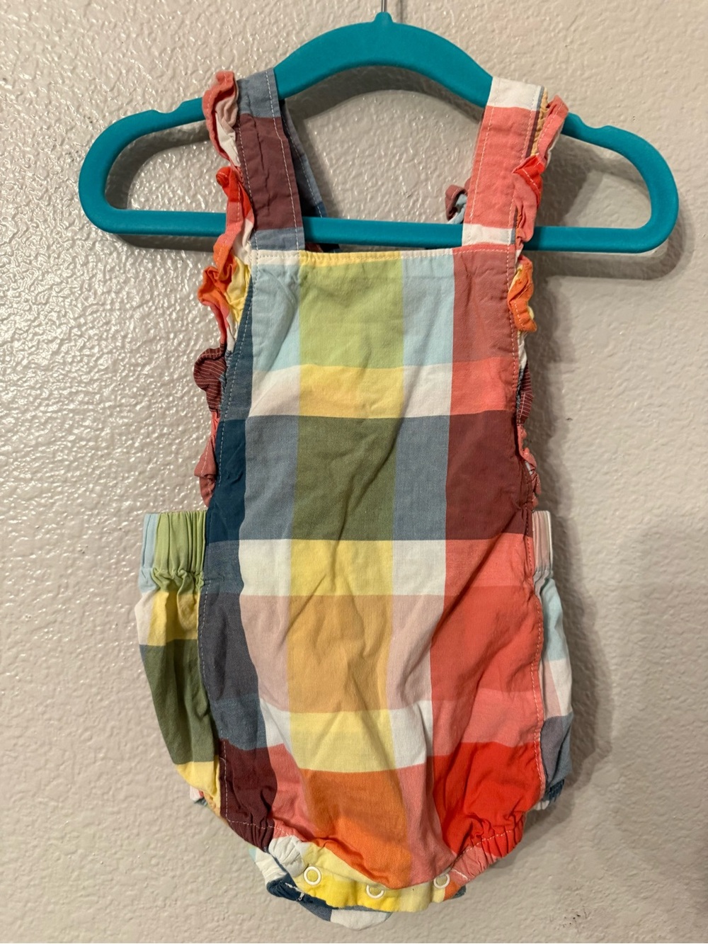 Tea Collection Multicolor Plaid Ruffle Strap Baby One-Piece